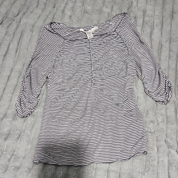 Max Studio White and Sage Ruched 3/4 Sleeve Blouse - Picture 1 of 2